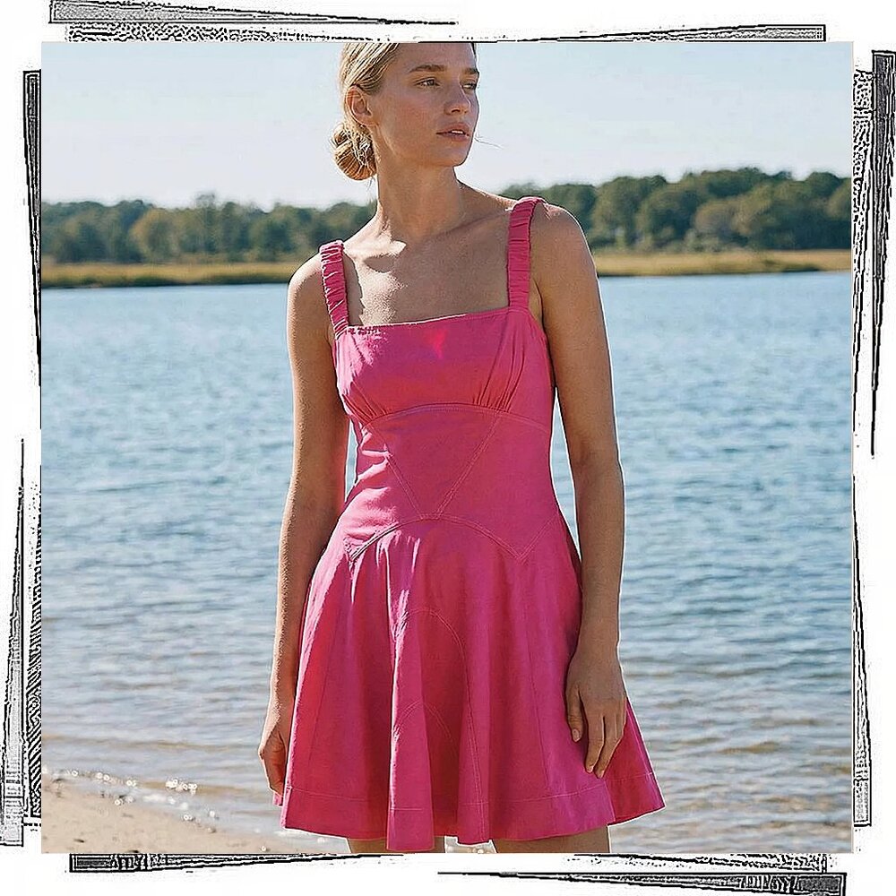 NWT: Pink Square Neck Semi Drop Waist A-Line Mini Dress (S) by Anthropologie - Picture 3 of 7